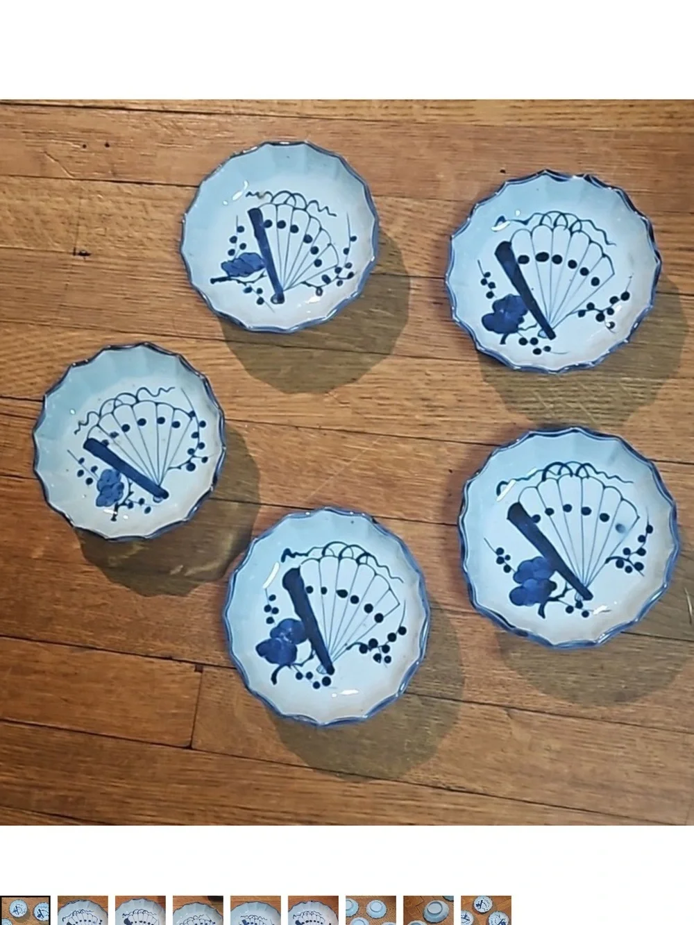 Antique Japanese Dipping bowls Blue Delft Butterfly Small Setb5